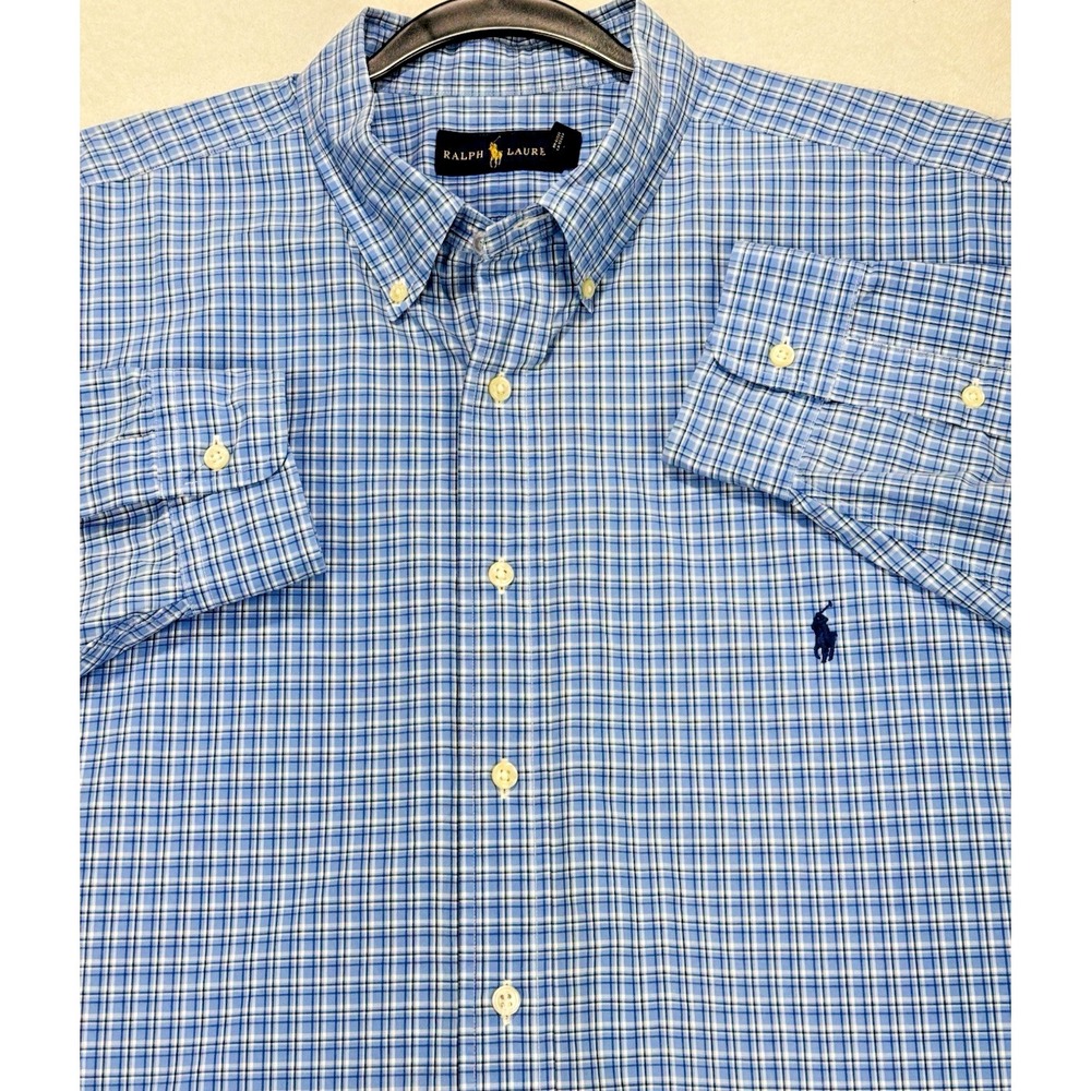 Ralph Lauren Button Down Shirt Men 2XB Blue Plaid LS Navy‎ Pony